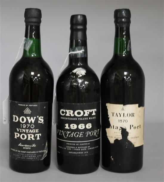 Three bottles of Port; Dows 1970, Taylor 1970 and Croft 1966.